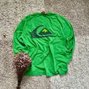 Vintage 90s Quiksilver Faded Big Logo Green Long Sleeve Made in USA Surf Men’s L